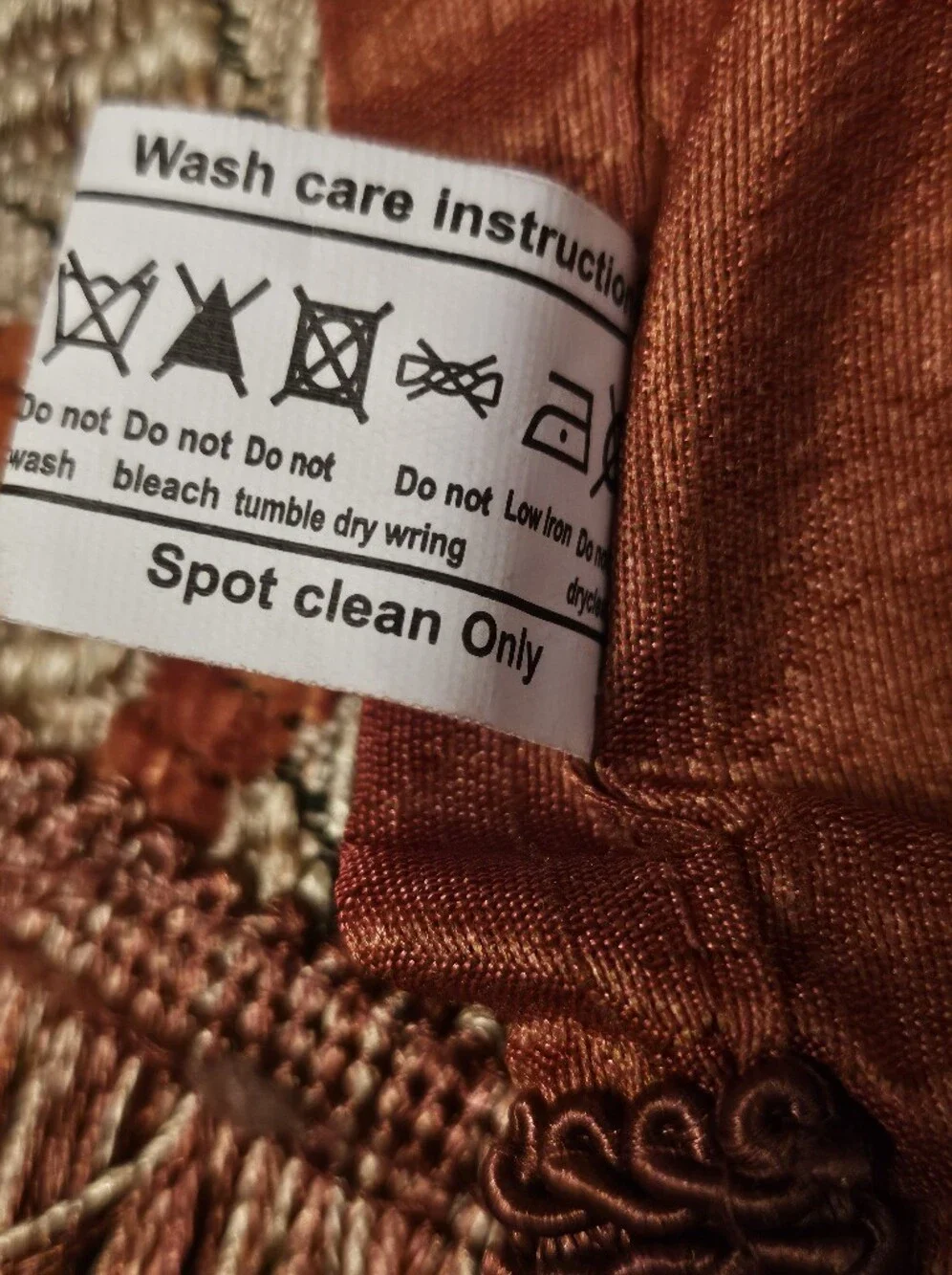 Rust Orange Valance- Patterned Brocade Border W Fringe